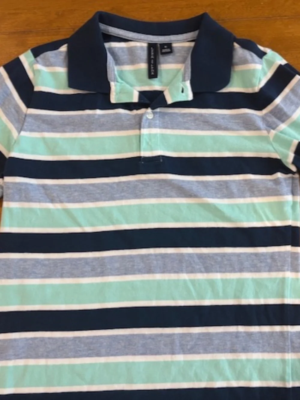 Janie & Jack Boys Blue/White Striped Short Sleeve Polo Shirt Cotton Sz 10